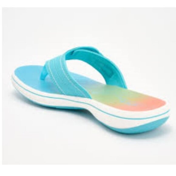 Clarks Cloud Steppers Breeze Sea Flip Flops Turquoise/Coral Ombre 🆕⌚📦🏃💨🚚 - Picture 2 of 16